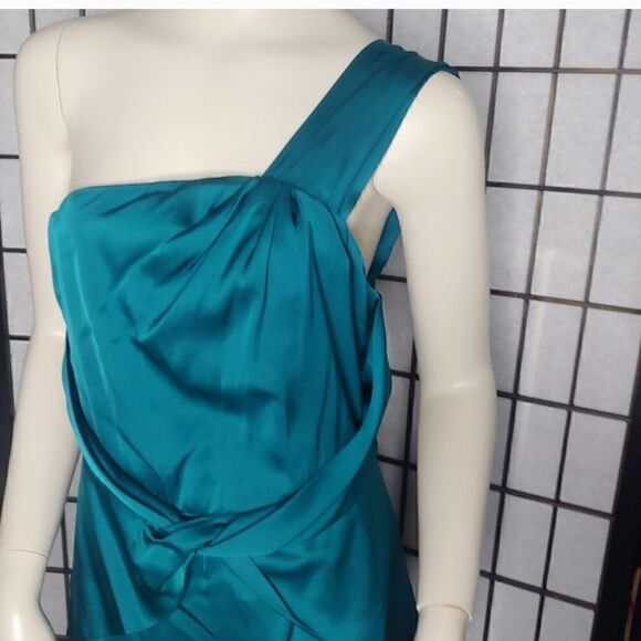 Banana Republic Silk Open Shoulder Teal Dress Size 2 - Picture 5 of 13